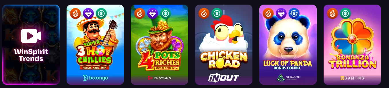 Auswahl an Slots im WinSpirit Casino